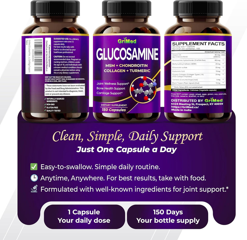 GriMed Glucosamine Complex 8-in-1 with MSM & Chondroitin, 150 Capsules