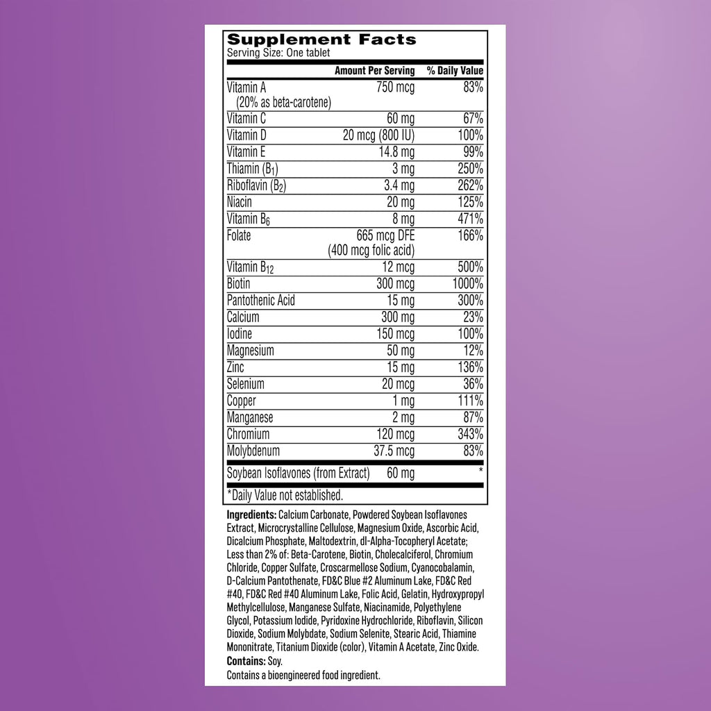 One A Day Women's Menopause Multivitamin, Menopause Support, 50 Count | Soy Isoflavones for hot flash support (3), Convenient daily tablet, For women 50+