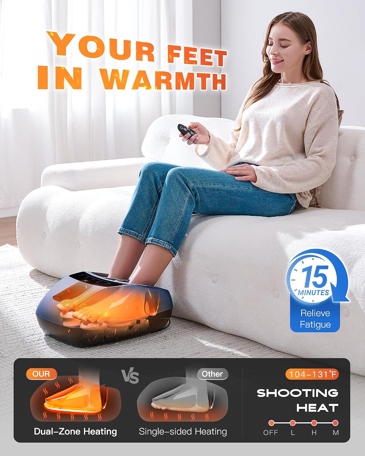 Foot Massager with Heat for Neuropathy and Plantar Fasciitis Relief | Deep Kneading FSA Eligible HSA Shiatsu feet massager, Multi-Level Modes, Remote Control, Self Care Gift for Mom Dad,Size 14