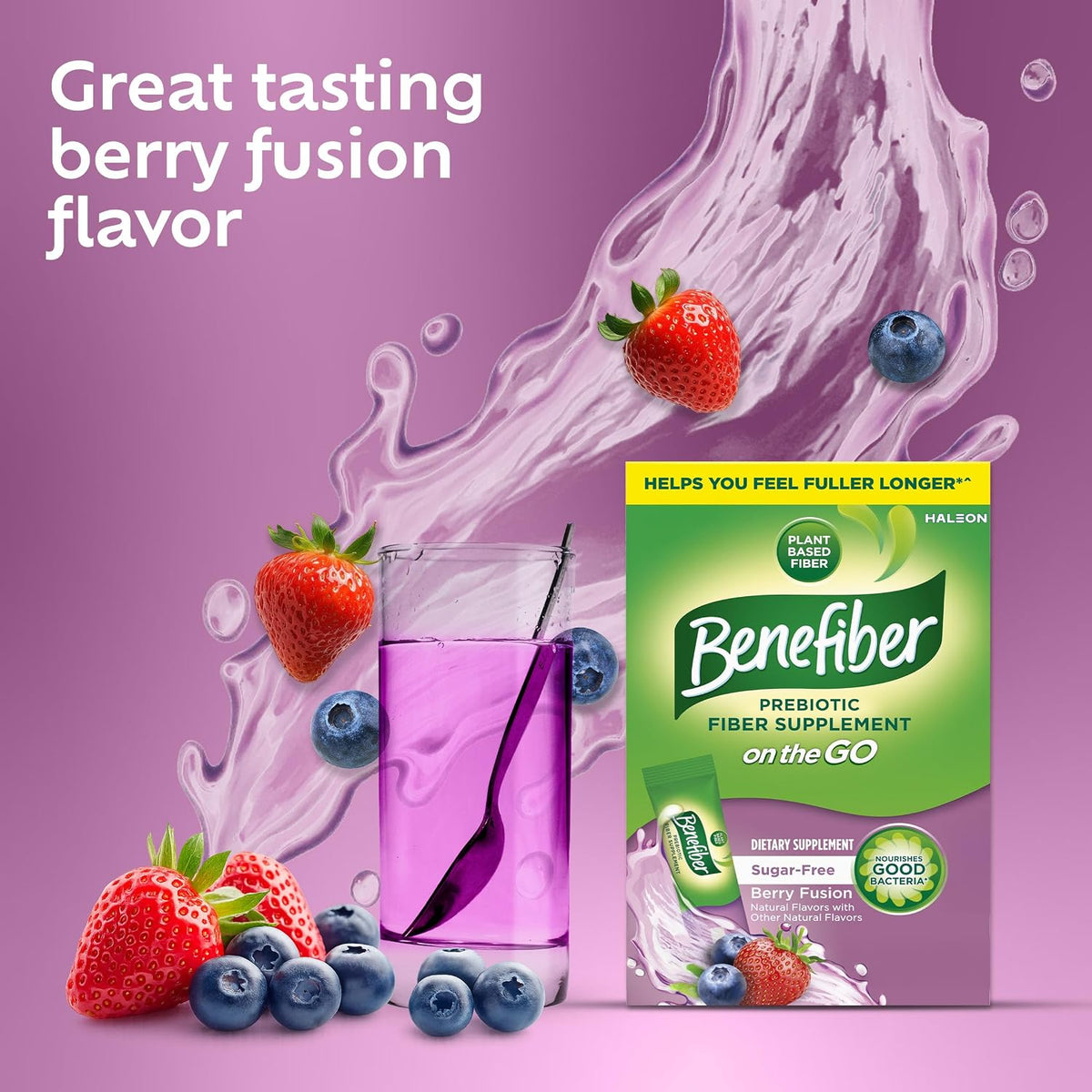 Benefiber Prebiotic Fiber Supplement Powder, Berry Fusion, 24 Stick Packs