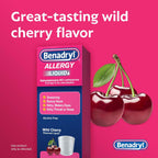 Benadryl Allergy Medicine Liquid, Diphenhydramine HCl, Wild Cherry, 4 fl oz | Antihistamines for Adults, Alcohol-Free, Hay Fever Allergy Relief for Sneezing, Runny Nose, Itchy & Watery Eyes