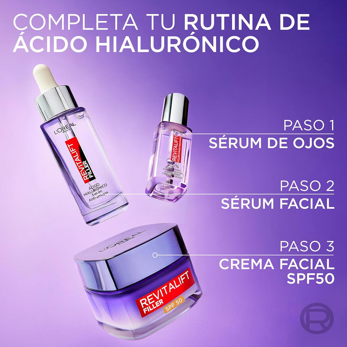 L'Oréal Paris Revitalift Filler Day Cream with SPF 50 Sun Protection, Anti-Aging and Anti-Wrinkle, with Hyaluronic Acid, Inspired by Korean Cosmetics, Non-Greasy Finish, 50 ml