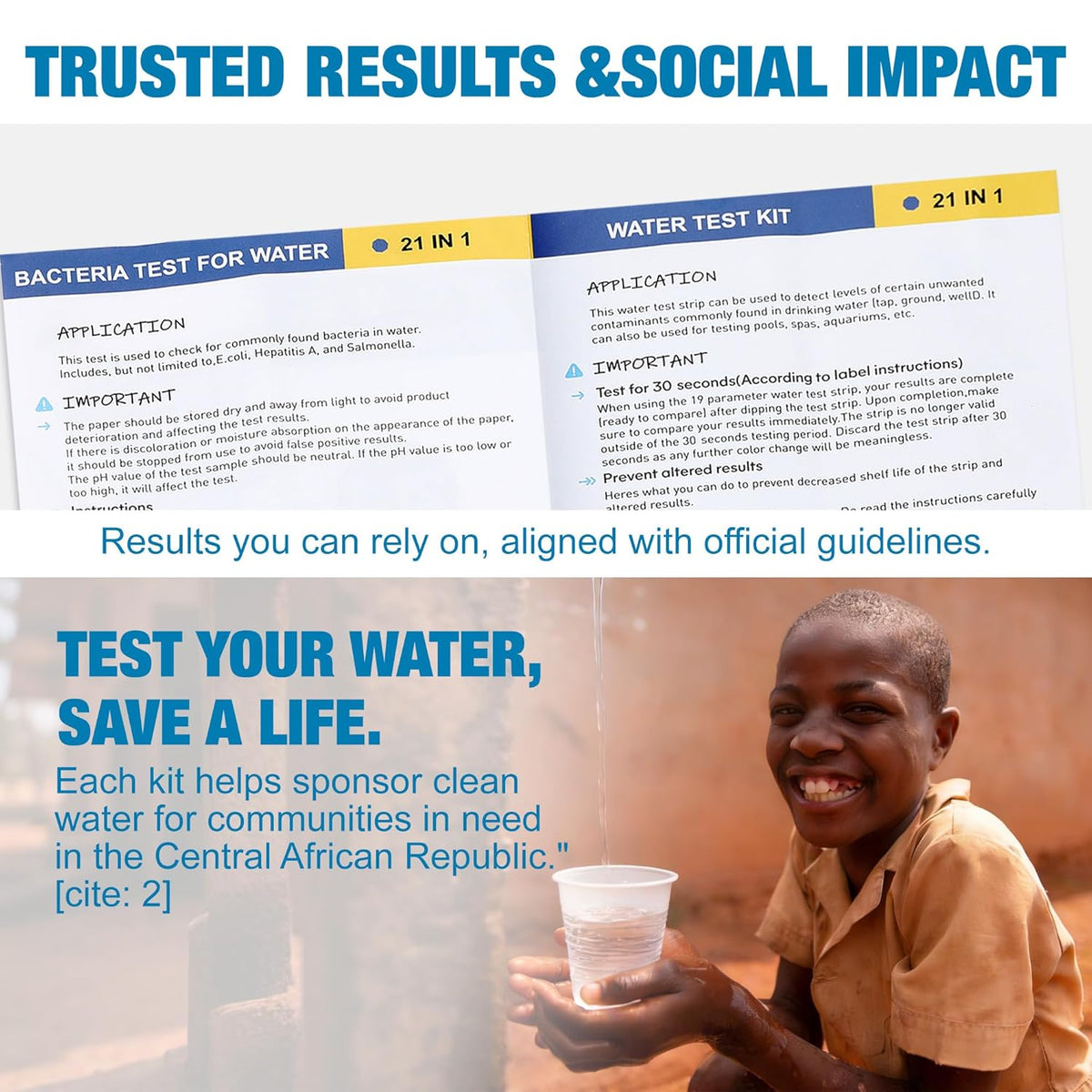 21 in 1 Drinking Water Test Kit for Tap and Well - 120 Strips + 4 Bacteria Tests - Water Quality Tester for Lead, Iron, PH, Hardness, Fluoride, Copper, Nitrate - Standard