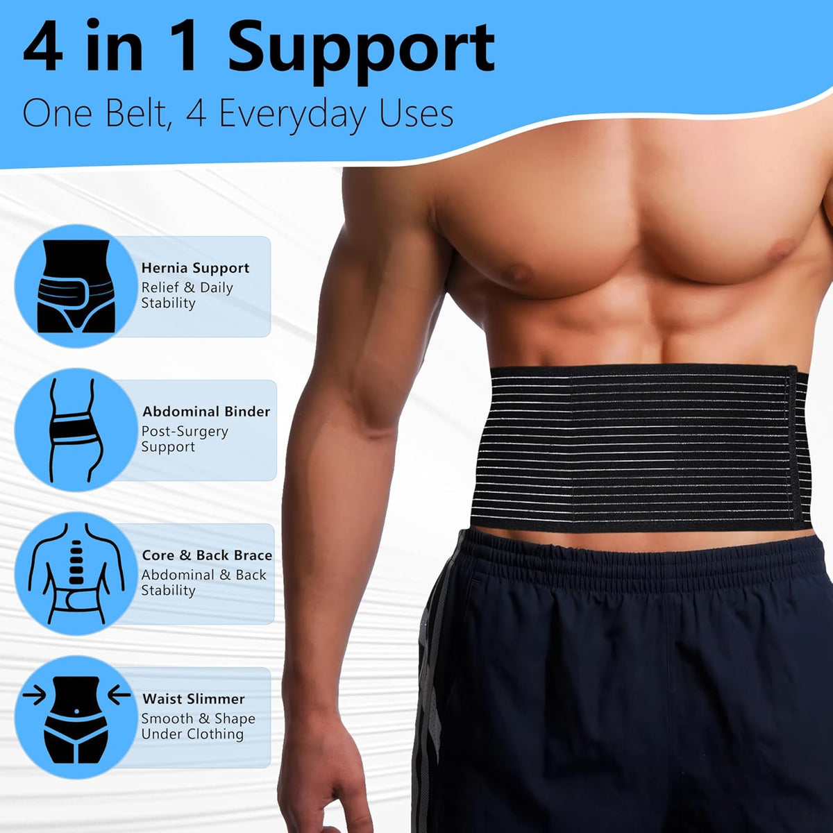 Umbilical Hernia Belt for Men & Women – Adjustable Abdominal Binder with 2 Compression Pads for Belly Button, Ventral, Incisional & Epigastric Hernias, Core Support & Post Surgery Recovery