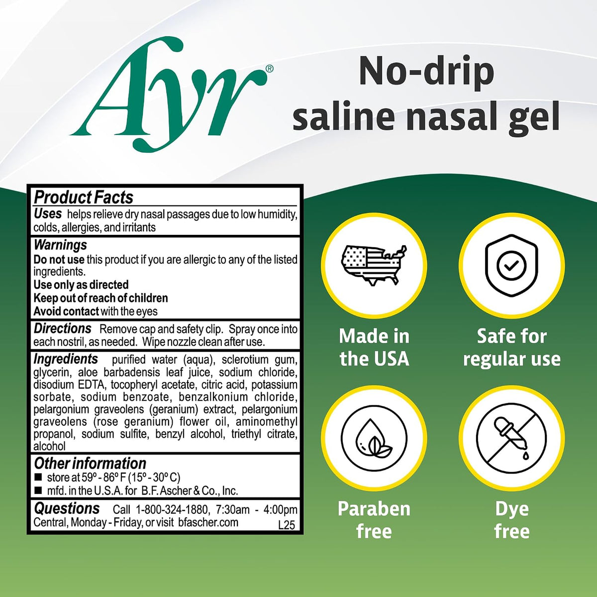 Ayr Saline Nasal Gel No-drip Sinus Spray With Soothing Aloe Vera, 0.75 Fl Oz Spray Bottle, (Pack of 1)