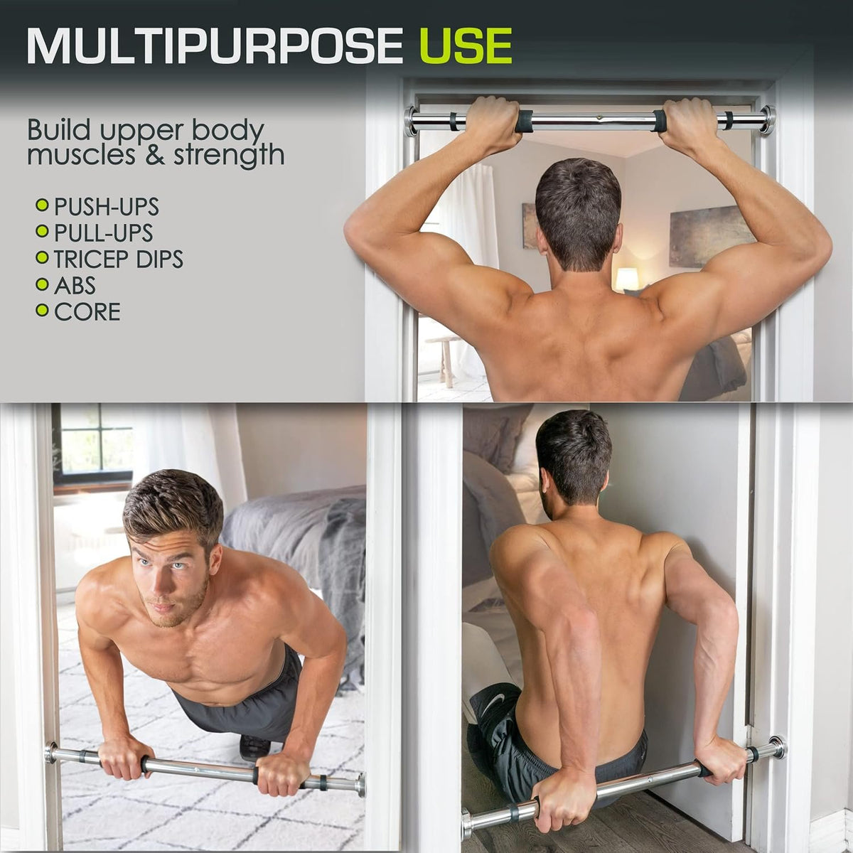 ProsourceFit Heavy Duty Doorway Mount Pull Up/Chin-Up Bar, Adjustable with Foam Grips for Home Workouts