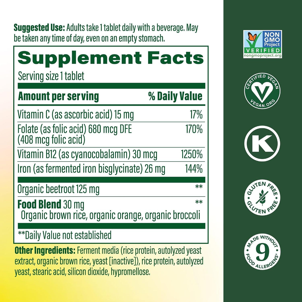 MegaFood Blood Builder Iron Supplement, Energy Support, Vegan, 90 Tablets