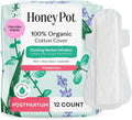 The Honey Pot Company - Herbal Postpartum Pads w/Wings - Infused w/Essential Oils for Cooling Effect, Organic Cotton Cover, & Ultra-Absorbent - Feminine Care - 12ct