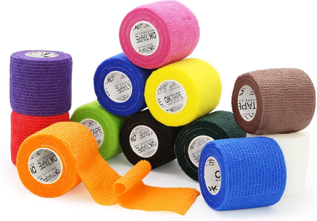OK TAPE Self Adherent Cohesive Bandages Wrap 12Packs 2" x 5 Yards | Non-Woven Elastic for Thumb Finger Wrist Ankle Self Adhesive Bandage Wrap Breathable Vet Wrap Bandages Tape (Mixed Colors)