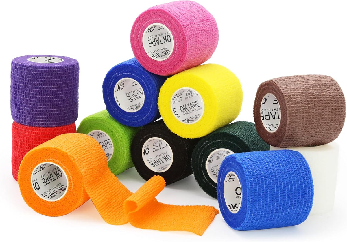 OK TAPE Self Adherent Cohesive Bandages Wrap 12Packs 2" x 5 Yards | Non-Woven Elastic for Thumb Finger Wrist Ankle Self Adhesive Bandage Wrap Breathable Vet Wrap Bandages Tape (Mixed Colors)