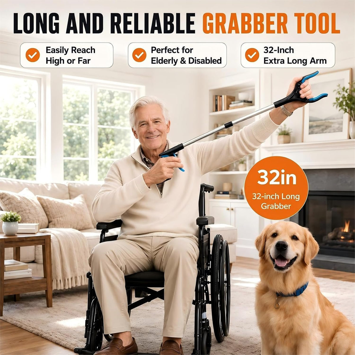 32" Grabber Reacher Tool, LEGENDONE 2-Pack Long Foldable Reaching Pickup Tool for Senior, Wide Claw Trash Picker Stick, Surgery Recovery Must Haves Gifts, 360° Rotating Jaw| Anti-Slip| Magnetic Tip