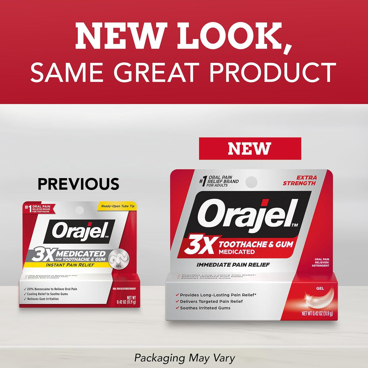 Orajel 3X Toothache and Gum Pain Medicated Pain Relief Gel, 0.42 Oz | Immediate Pain Relief, Extra Strength, Long-Lasting, Soothes Irrritated Gums, #1 Oral Pain Relief Brand