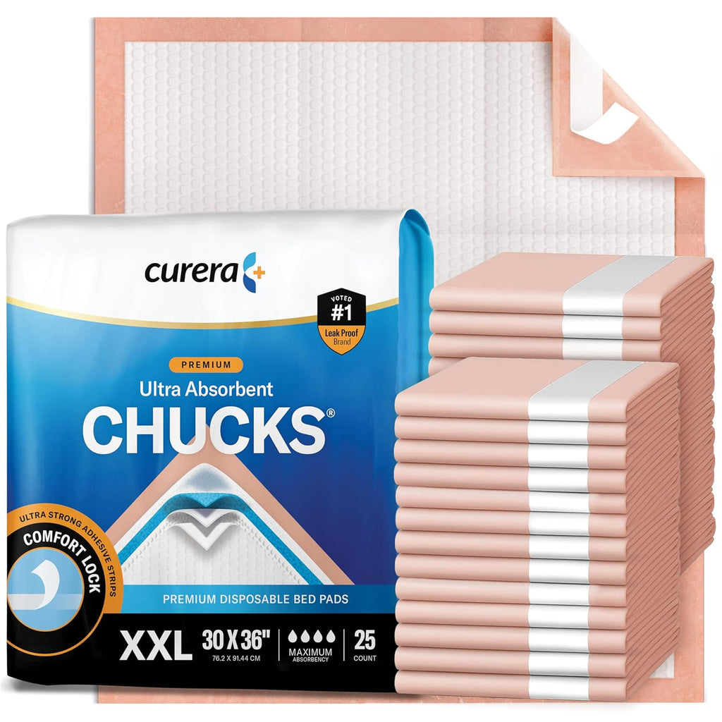 Chucks® Premium Disposable Underpads 30”x36” Ultra Thick Super Absorbent Chux Incontinence Bed Pads Disposable Adult with Adhesive Tape, Extra Large Pee Pads, Pet Training Pads 30x36 [25-Pack]