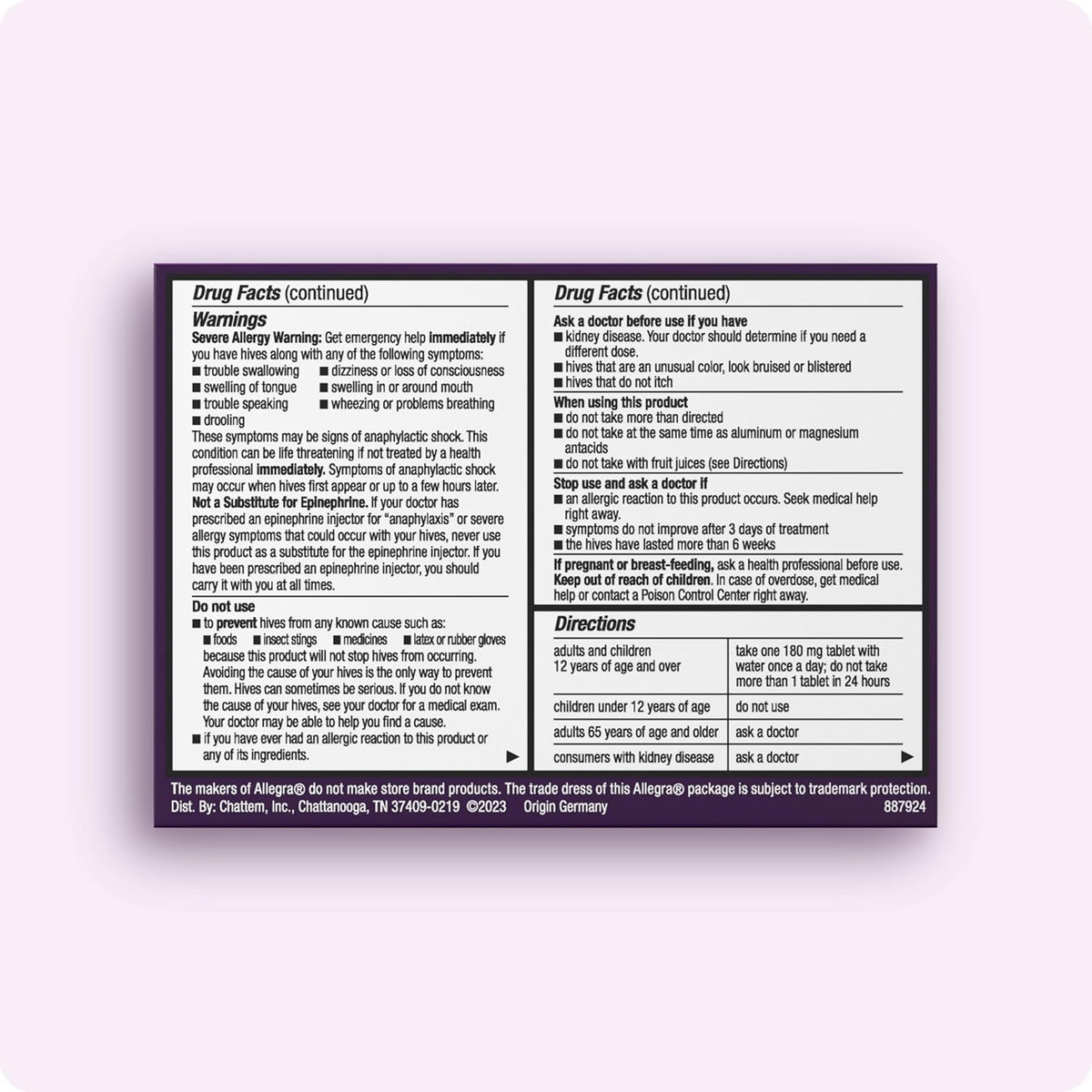 Allegra Adult Hives Antihistamine, Non-Drowsy, 24-Hour Tablets, 30-Count | Non-drowsy relief of itch due to hives medicine, 180 mg fexofenadine HCI pill, reduces hives when there are flare-ups