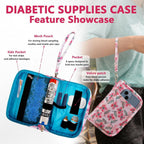 Lightweight Diabetes Travel Case, Diabetic Bag, Pink Flora | Portable Diabetic Supplies Travel Case for Glucometer, Blood Sugar Test Strips, Lancets & Syringes?Case Only ?