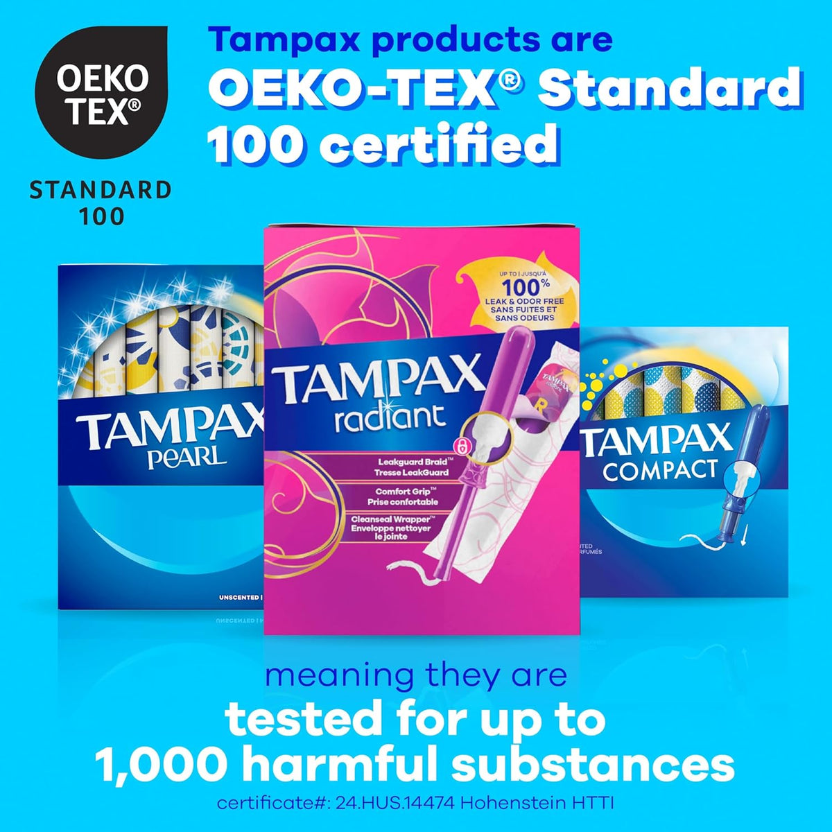 Tampax Pearl Tampons for Women, with LeakGuard Braid, Super Absorbency, Unscented, 50 Count
