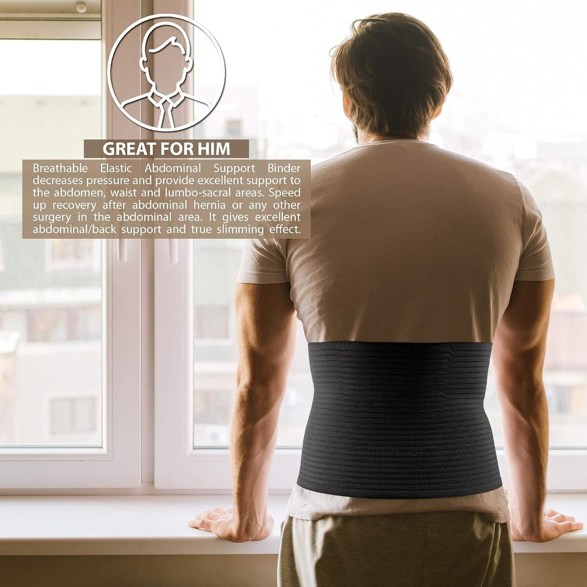 ORTONYX Abdominal Binder for Women & Men. 10" Wide Belly Compression Wrap