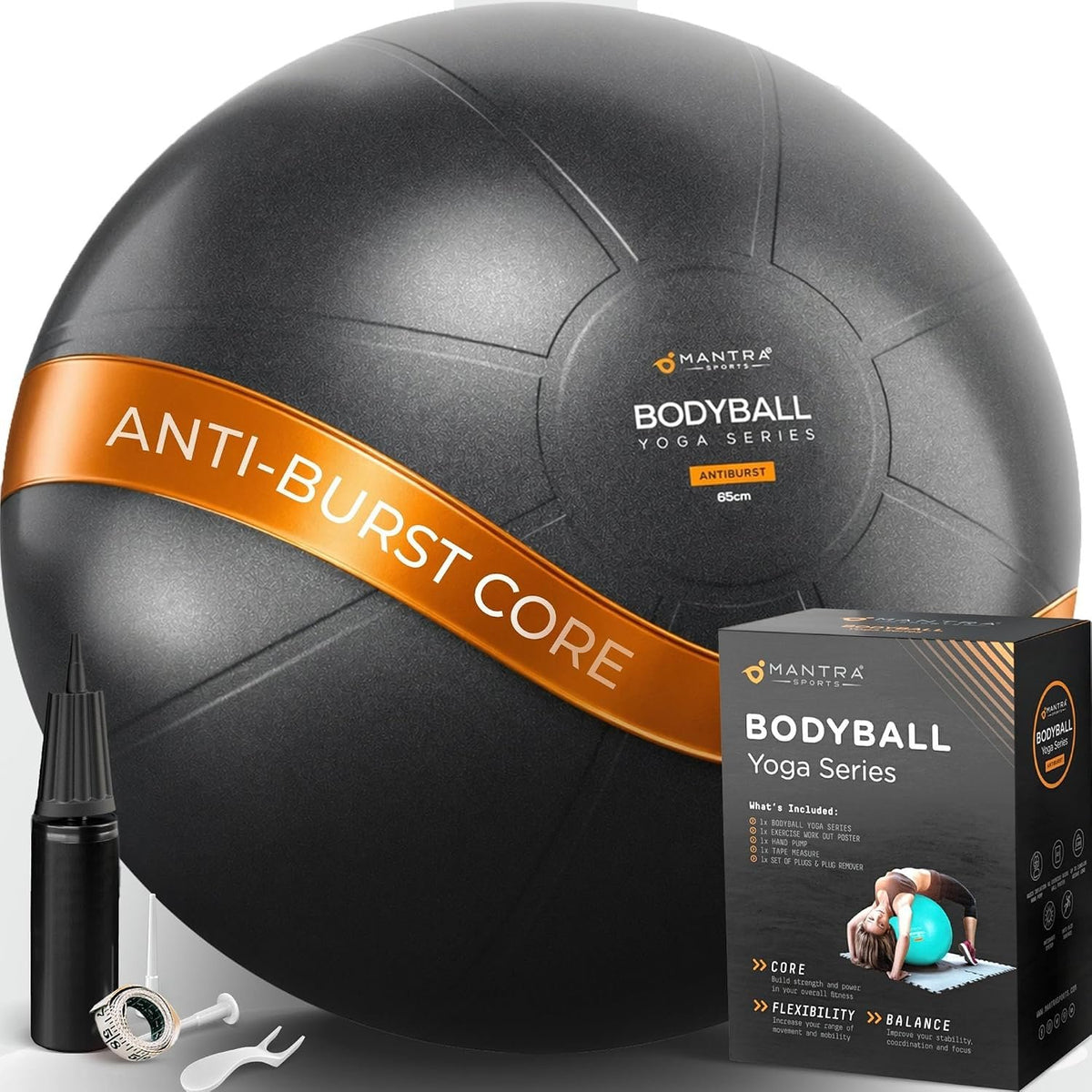 Yoga Ball, 1,000 lb Anti-Burst, Extra Thick, Non-Slip