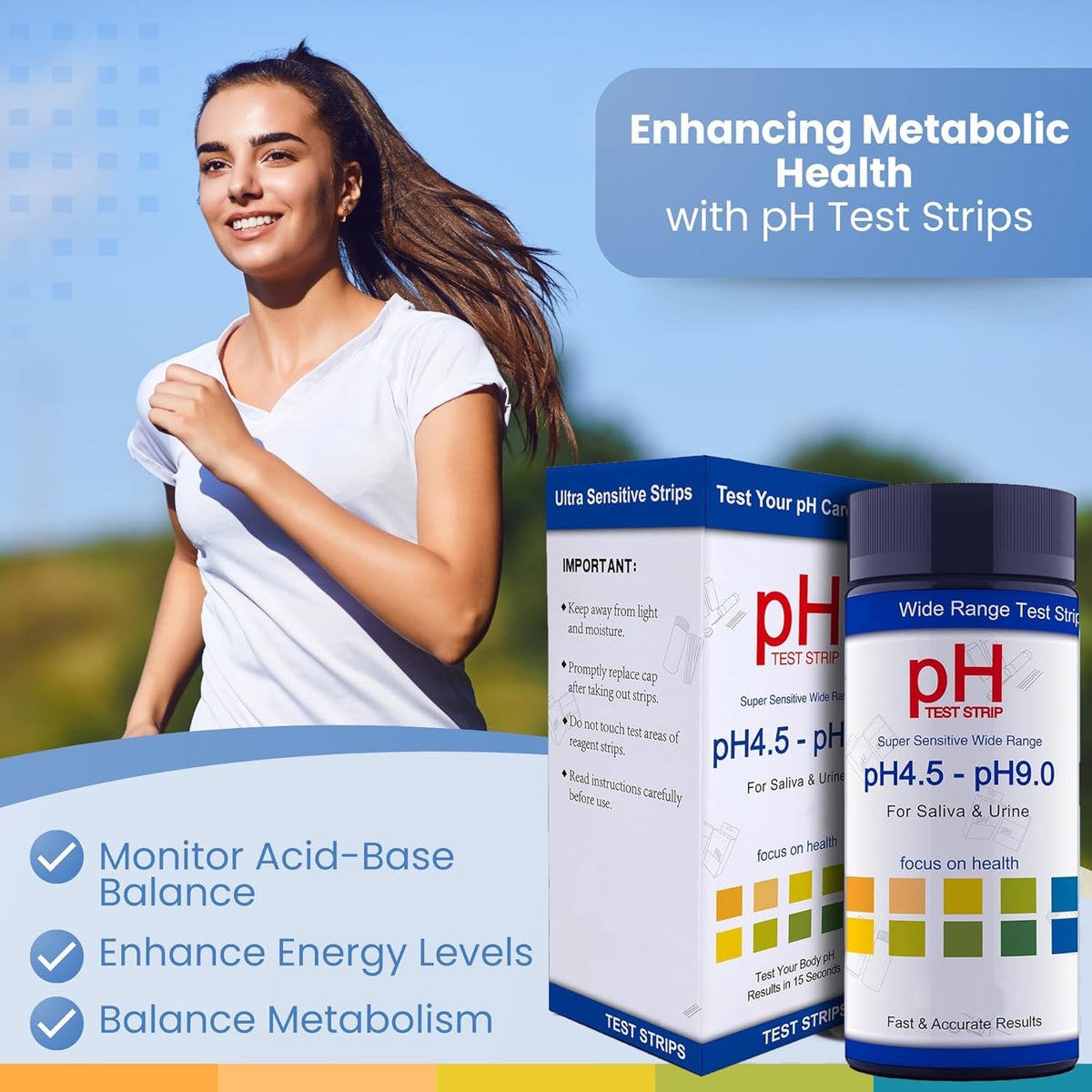 pH Test Strips for Testing Alkaline and Acid Levels, Track & Monitor Your pH Level Using Saliva and Urine at Home, Get Highly Accurate Results in Seconds, 4.5-9.0 Range