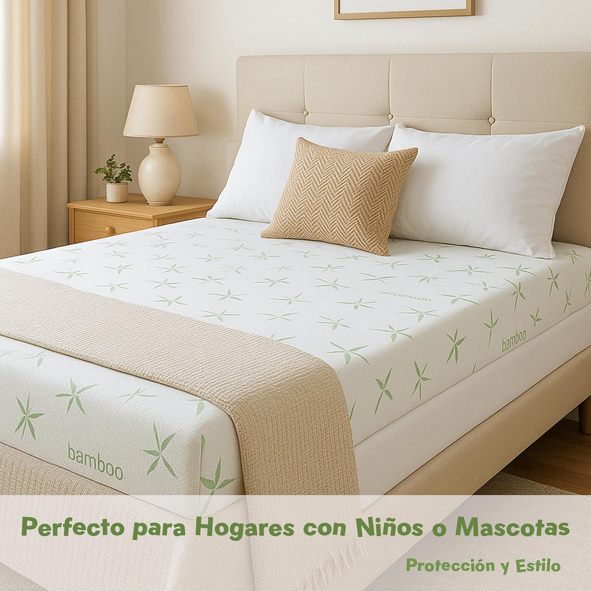 Mattress Protector 150 x 190/200 Waterproof Bamboo Viscose – Height 30 cm – Soft, Breathable, Anti-Allergy and Anti-Dust Mite – Quiet, Easy to Wash, Elastic Fit
