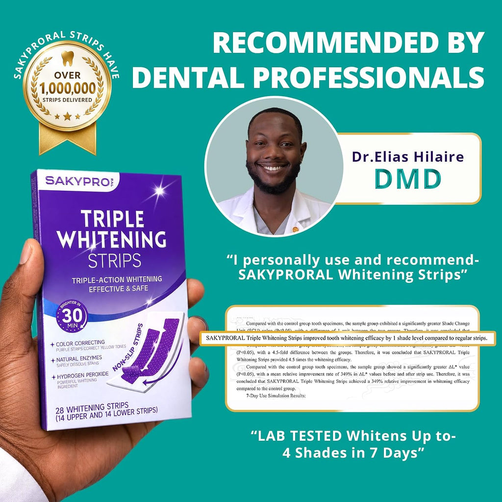 SAKYPRORAL Whitening Strips, Long-Lasting Results, Enamel Safe & Low-Sensitivity, Purple Tooth whitening, Professional Teeth Whitening Strips with Non-Slip Dry Strip Technology, 14 Count (Pack of 1)