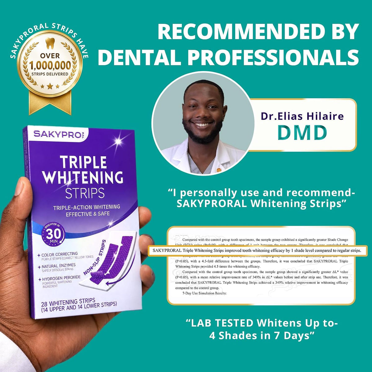 SAKYPRORAL Whitening Strips, Long-Lasting Results, Enamel Safe & Low-Sensitivity, Purple Tooth whitening, Professional Teeth Whitening Strips with Non-Slip Dry Strip Technology, 14 Count (Pack of 1)