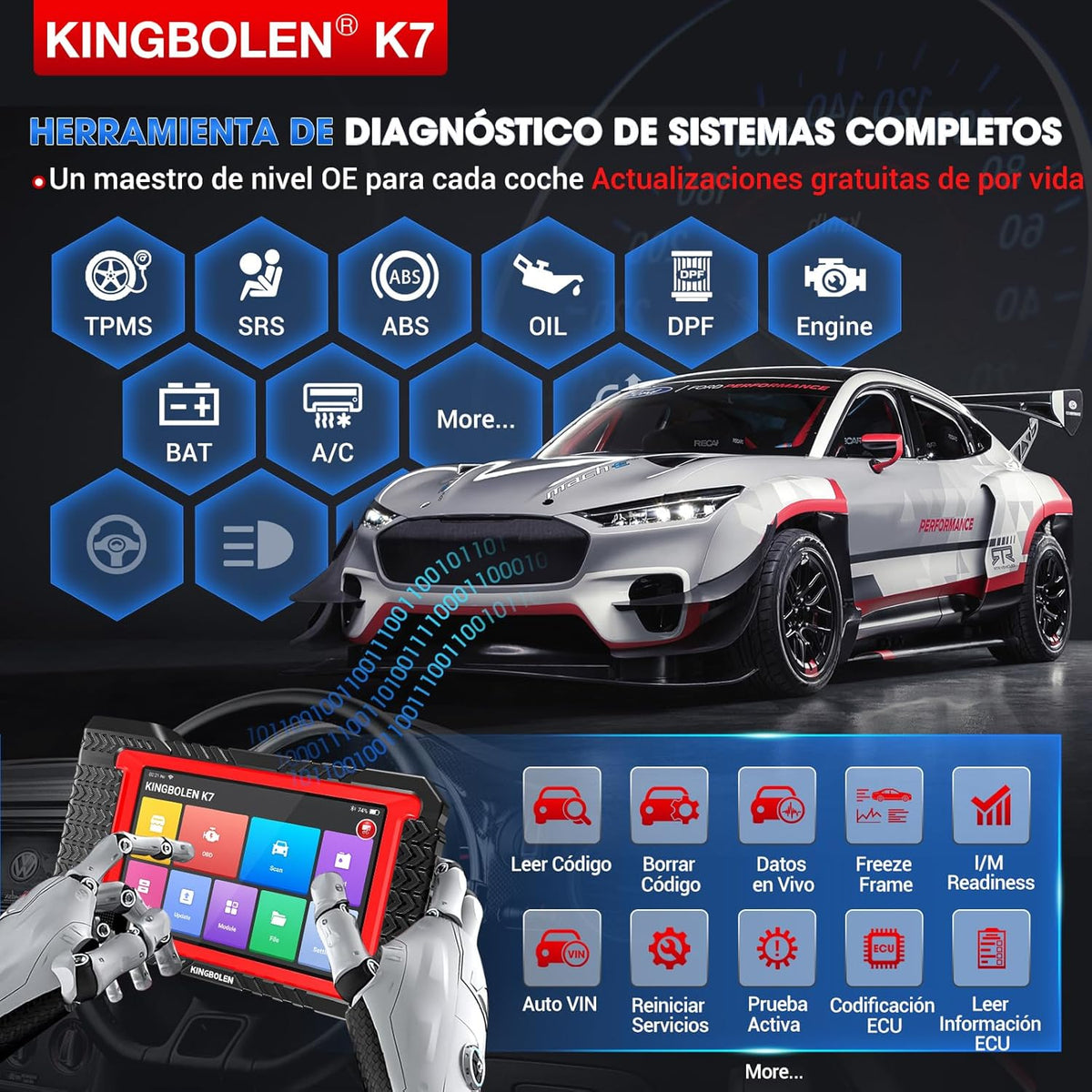 KINGBOLEN K7 OBD2 Multi-brand Car Diagnosis, Bidirectional Car Diagnosis Machine, ECU Coding Online,Full System Diagnosis 31+ Services,Free Updates for Life