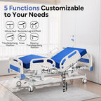 Premium Full Electric Hospital Bed for Home Use, 5 Function Medical Bed with 4.7” Foam Mattress, Height Adjustable, Central Locking System, Includes Sheets (2X)