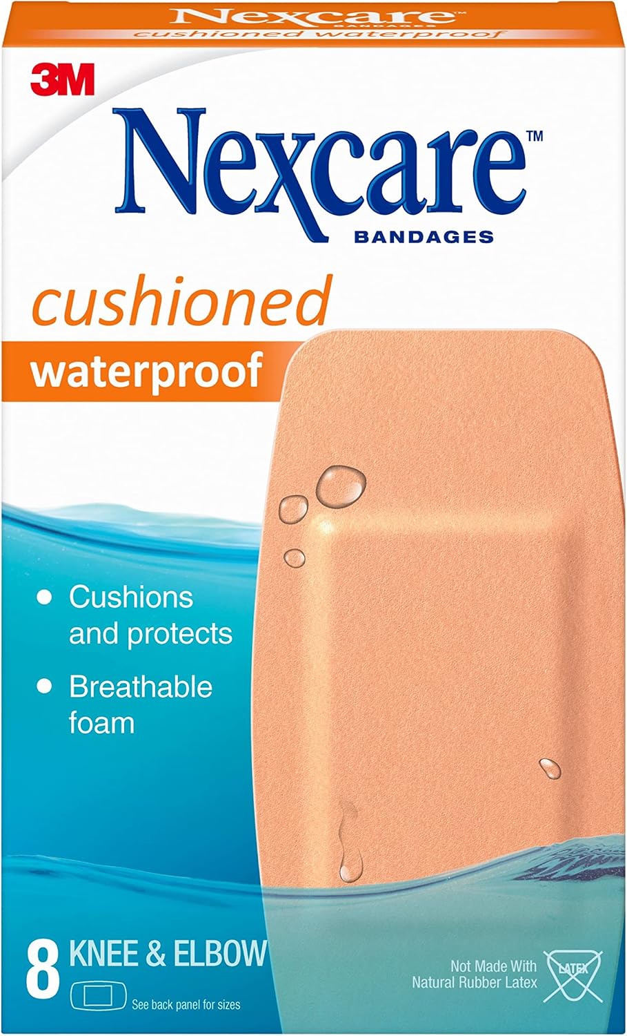 Nexcare Waterproof Cushioned Bandages, Knee & Elbow, 2 x 4 in, 8 Count