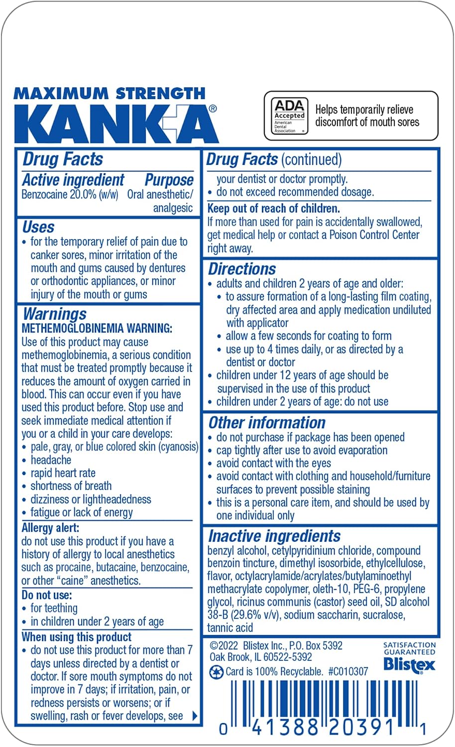 Kank-A Mouth Pain Liquid, Maximum Strength, 0.33 Fl Oz, Canker Sore Medicine, Includes Applicator, Forms Protective Coating for Mouth Sores, Maximum Pain Relief, 1 Pack