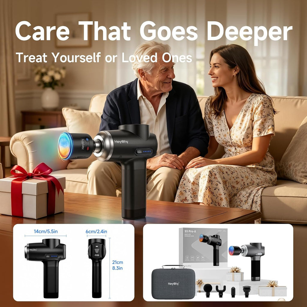 HEYCHY Massage Gun Deep Tissue with Heat and Cold, HSA Eligible12mm Amplitude Muscle Massager for Athletes, Men Women Back Neck Shoulder Recovery, Quite for Home Gym, FSA