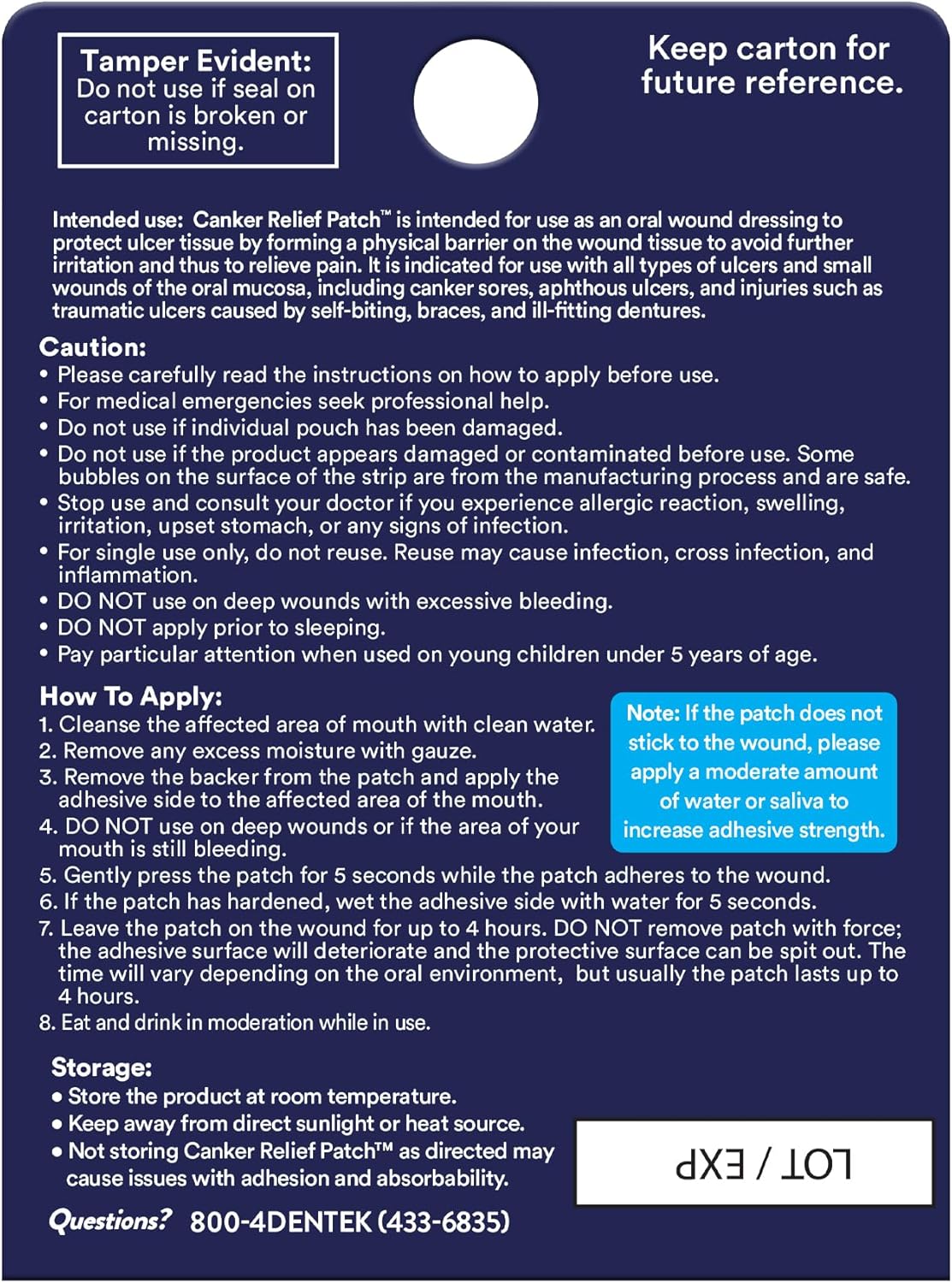 Dentek Canker Sore Relief Patches for Canker Sore Pain Relief, 6 Count | Canker Sore Pain Relief, Helps Relieve Soreness from Braces & Oral Wounds, Mouth Sores Treatment