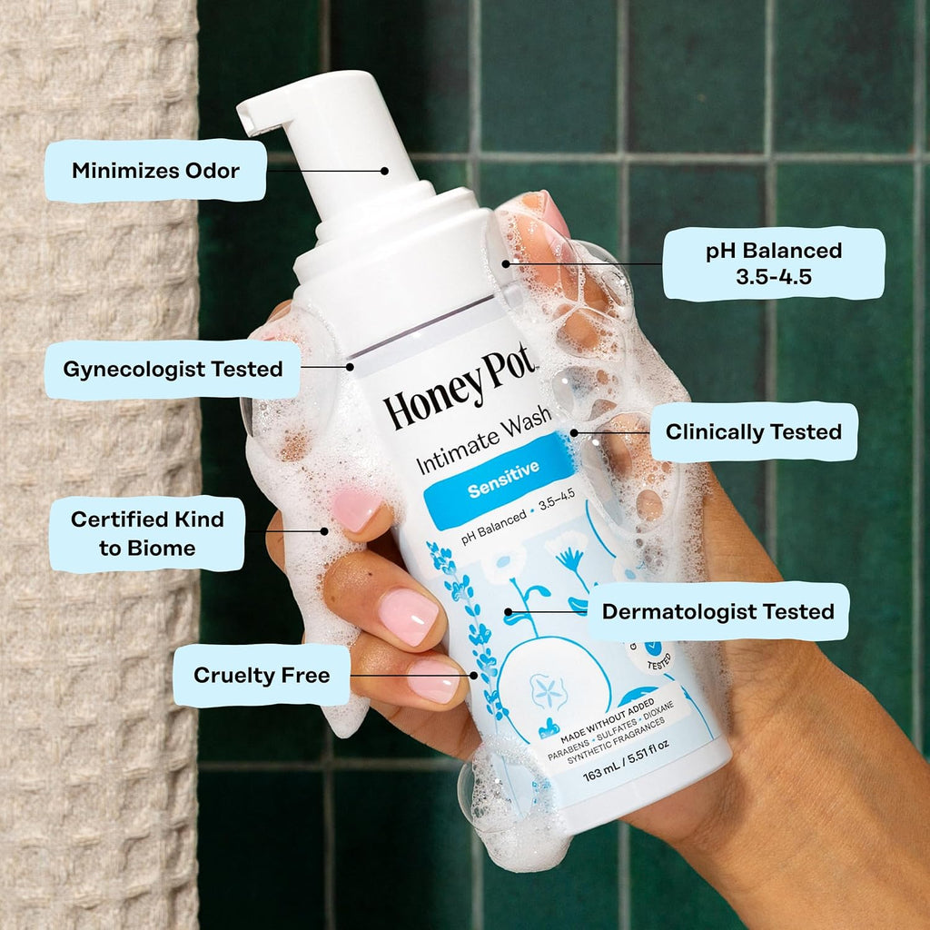 The Honey Pot Company - Feminine Wash - Sensitive - pH Balanced | Herbal Infused Plant-Based Feminine Care for Sensitive Skin - Daily Intimate Cleanser for Women - 5.51 Fl Oz