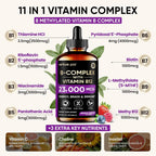 Vitamin B Complex 23000mcg - Methyl B12| B9 Folic|B7 Biotin,B1,B2,B3,B5,B6, | Vitamin B Complex Liquid Drops for Men & Women with Vitamin C, Choline & Inositol for Energy, Immune & Brain Support - 2Oz