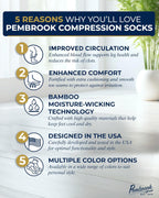 Pembrook® Bamboo Viscose Light Compression Socks - 3 Pairs | 8-15 mmhg Compression Socks | Knee High Comfort Support Socks