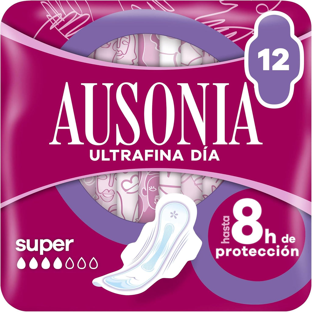 Ausonia Ultra Thin Super Thin Pads with Wings, Pack of 12, for Day Protection, Up to 8 Hours of Protection