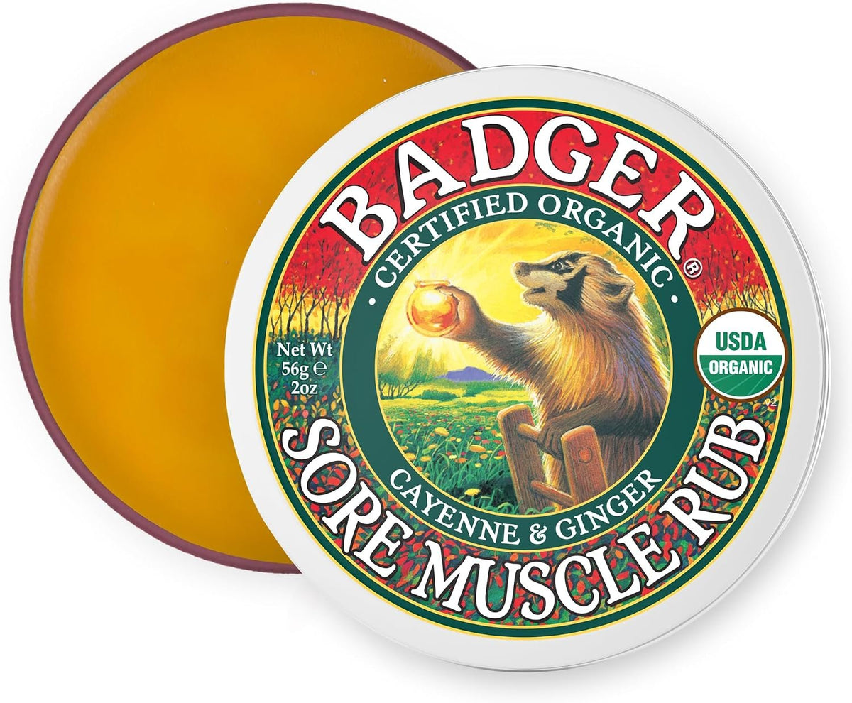 Badger Sore Muscle Rub Balm, Warming, USDA Certified, GMO Free, 2 oz | Organic Warming Balm, Muscle Relief, Recovery & Relaxation, Sore muscle balm, Warming muscle rub, Muscle recovery cream