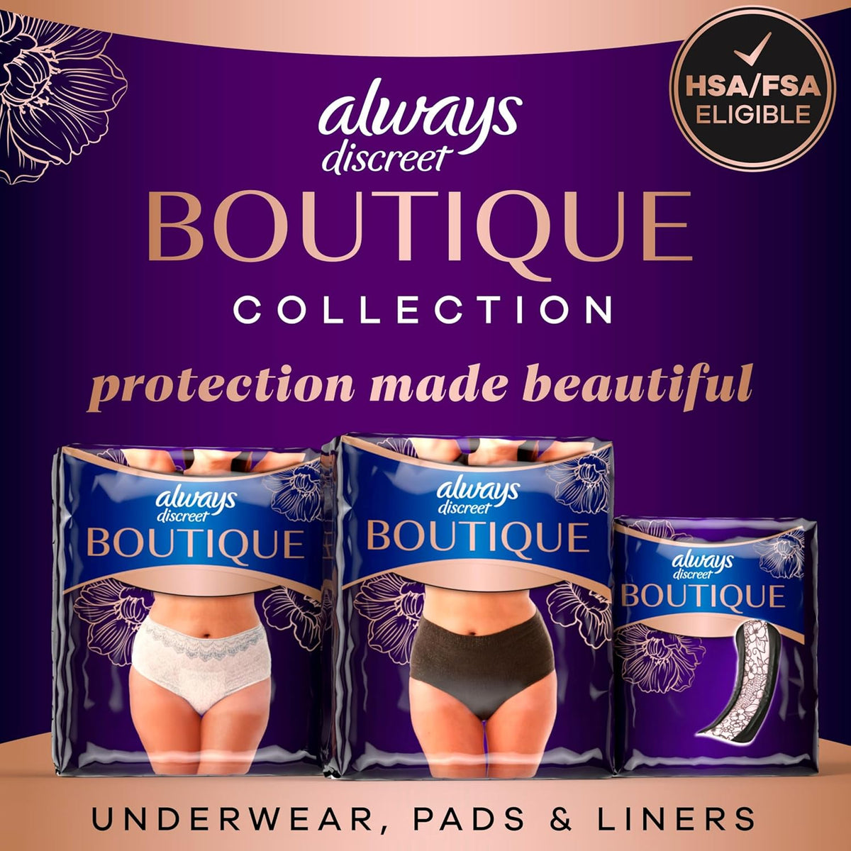 Always Discreet Boutique Incontinence & Postpartum Underwear for Women, Disposable, Maximum Protection, Large, 18 Count