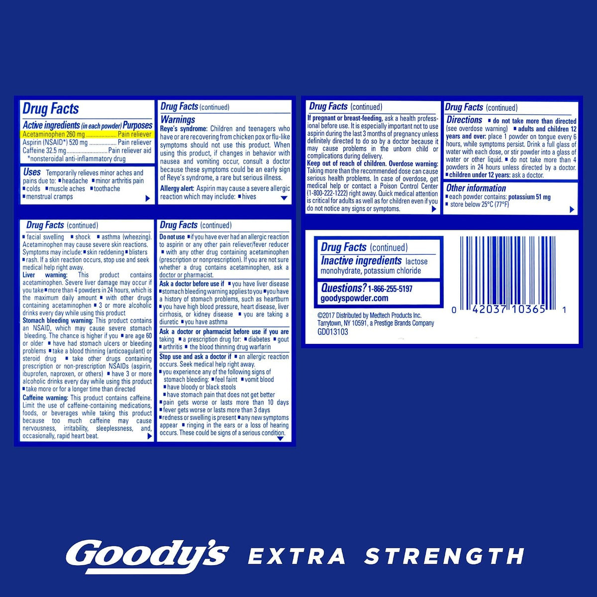 Goody's Triple Action Headache Powder, Extra Strength Pain Relief, 50 Count | Fast Pain Relief, Goodys Headache Relief, With Acetaminophen, Aspirin & Caffeine, For Adults, Dissolve Packs