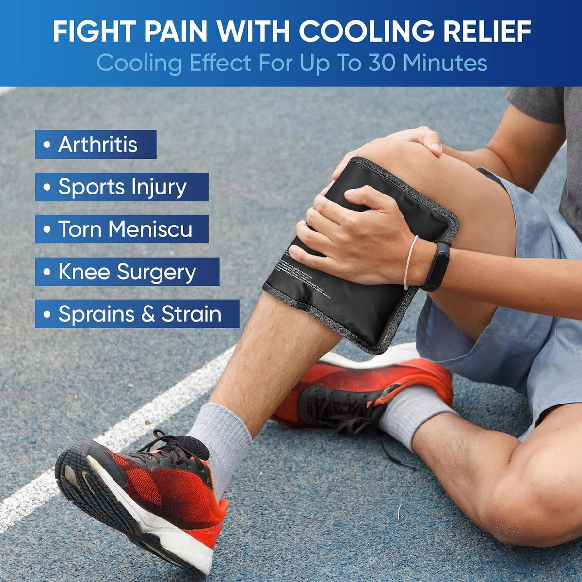 APEXUP Gel Ice Packs for Injuries Reusable, Flexible Double Sided Cold Packs for Injuries, Ice Pack for Knee, Shoulder, Back, Hip, Leg, Arm (Black, 11.5"x7.5", 1PK)