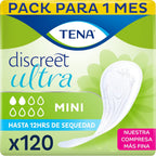 TENA Discreet Mini Ultra 6 x 20 - Our thinnest pads offer discreet and safe protection for minor urine leaks - 120 Individual Sachets - Monthly Pack. Ultra Thin.