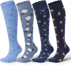 LEVSOX Cotton Compression Socks for Women Men 20-30 mmHg Knee High Cute Support Sock for Nurses Flying Pregnancy