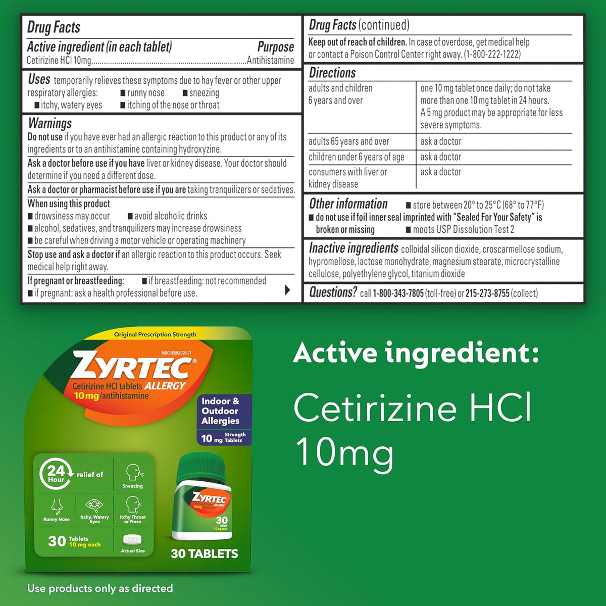 Zyrtec 24-Hour Allergy Relief Tablets, 30-Ct Size Plus 3x1-Count Packs | 10 mg Cetirizine HCl, Allergy Medicine, For Symptoms like Runny Nose, Sneezing, Itchy & Watery Eyes & Itchy Nose or Throat