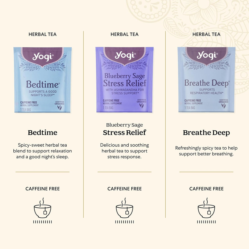 Yogi Get Well Gift Box, 45 Tea Bags (5 Bags per Flavor) | Caffeine-Free Wellness and Immunity Variety Pack with 9 Delicious Herbal Teas, a Thoughtful Tea Gift Set