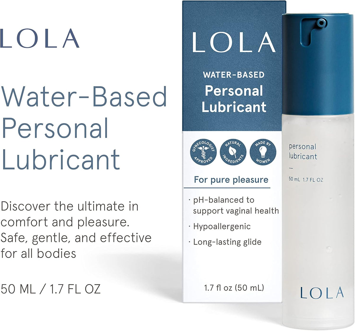 LOLA Personal Water-Based Lube for Sexual Wellness - Natural Ingredients with No Irritating Additives or Fragrance for Sensitive Skin - Lubricant for Him, Her, and Couples