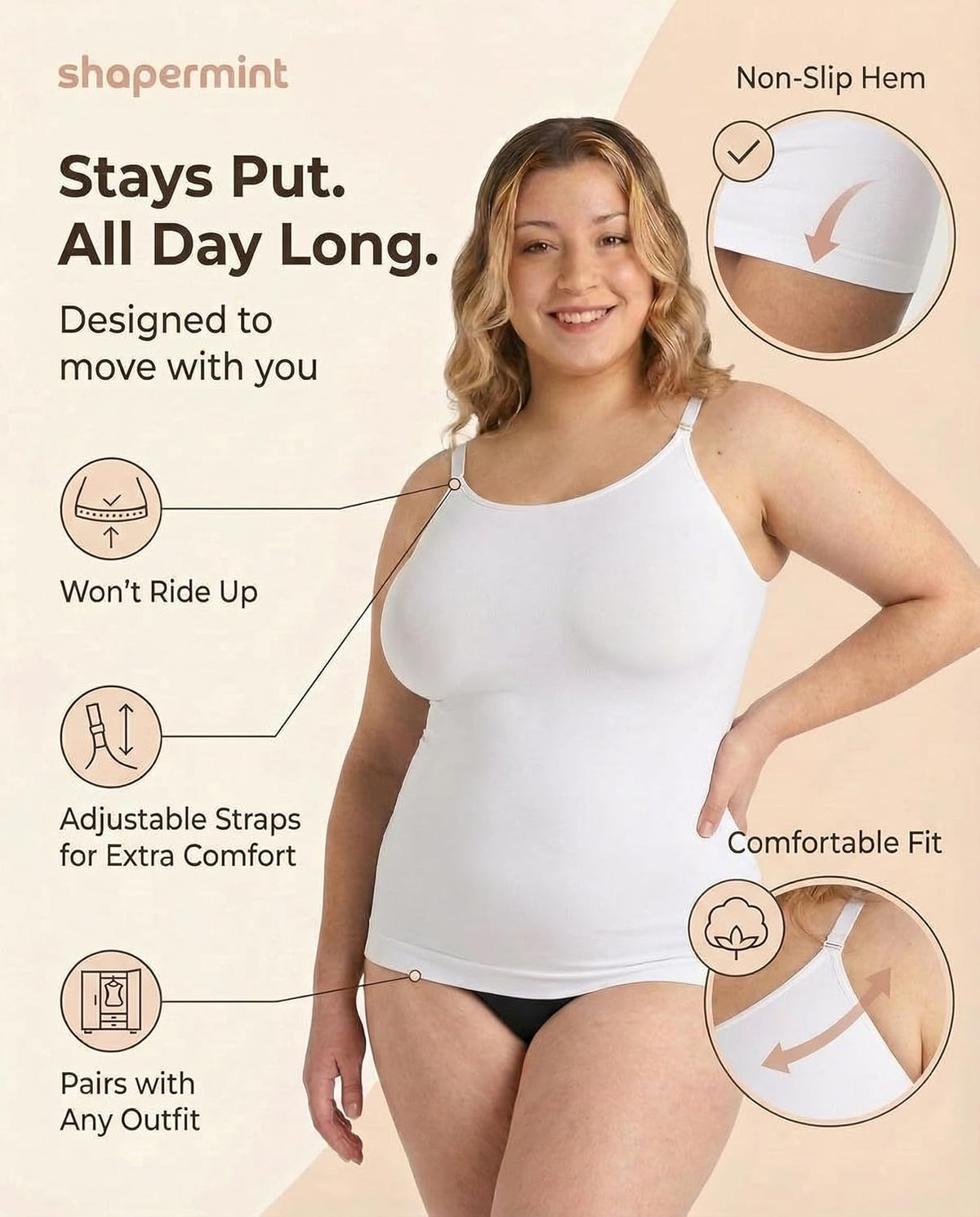 SHAPERMINT Scoop Neck Cami - Compression Camisole for Women - Shapewear for Women