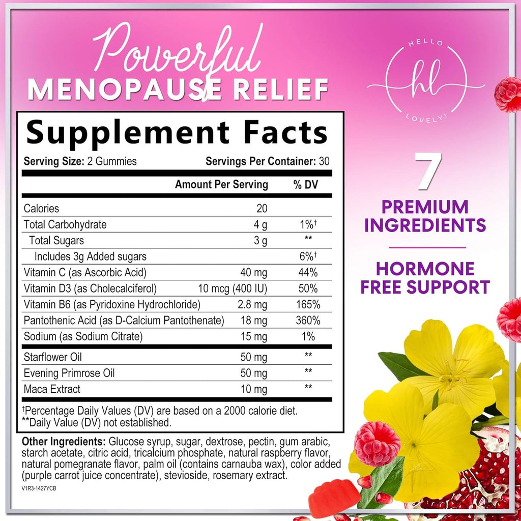 Menopause Supplements for Women - Natural Menopause Relief Support, Hormonal Balance & Hormone Support for Night Sweats, Hot Flashes & Mood Swings - 60 Vegetarian Gummies