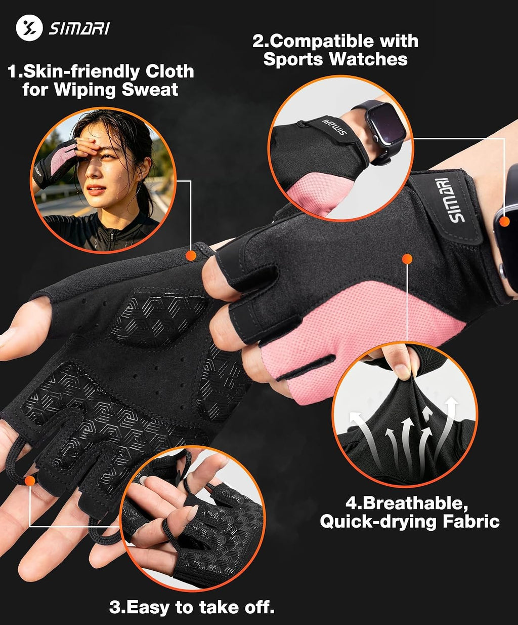 SIMARI Gel Pad Cycling Gloves with Shock-Absorbing/Grip/Breathable, Workout Bike Gloves for Men Women Biking, Mountain Biking, Fitness, Gym Exercise, Weight Lifting Training, Yoga, Pilates