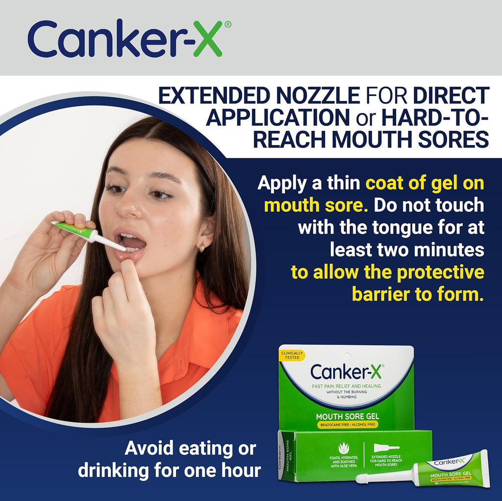 Canker-X Mouth Sore Gel, Fast Pain Relief, Benzocaine-Free, 0.28 Fl Oz | Heals Canker Sores, Cheek Bites & Oral Abrasions, Alcohol-Free, Adults & Kids 6+ Years