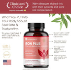 Iron Supplement for Women, Gentle Iron Bisglycinate 25mg, 120 Count | With vitamin C, B6, B12 & folic acid; supports iron deficiency, menstrual health & energy; gentle on the stomach